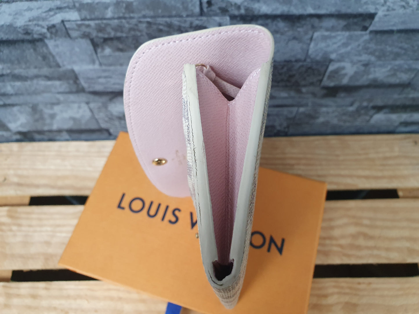 Original Louis Vuitton Emilie Geldbörse Damier Wallet Azur Canvas Rosa