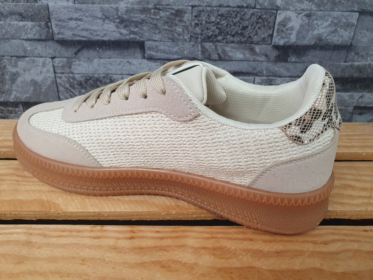 Damen Sneaker Beige Panther herausnehmbaren Innensohlen Schuhe