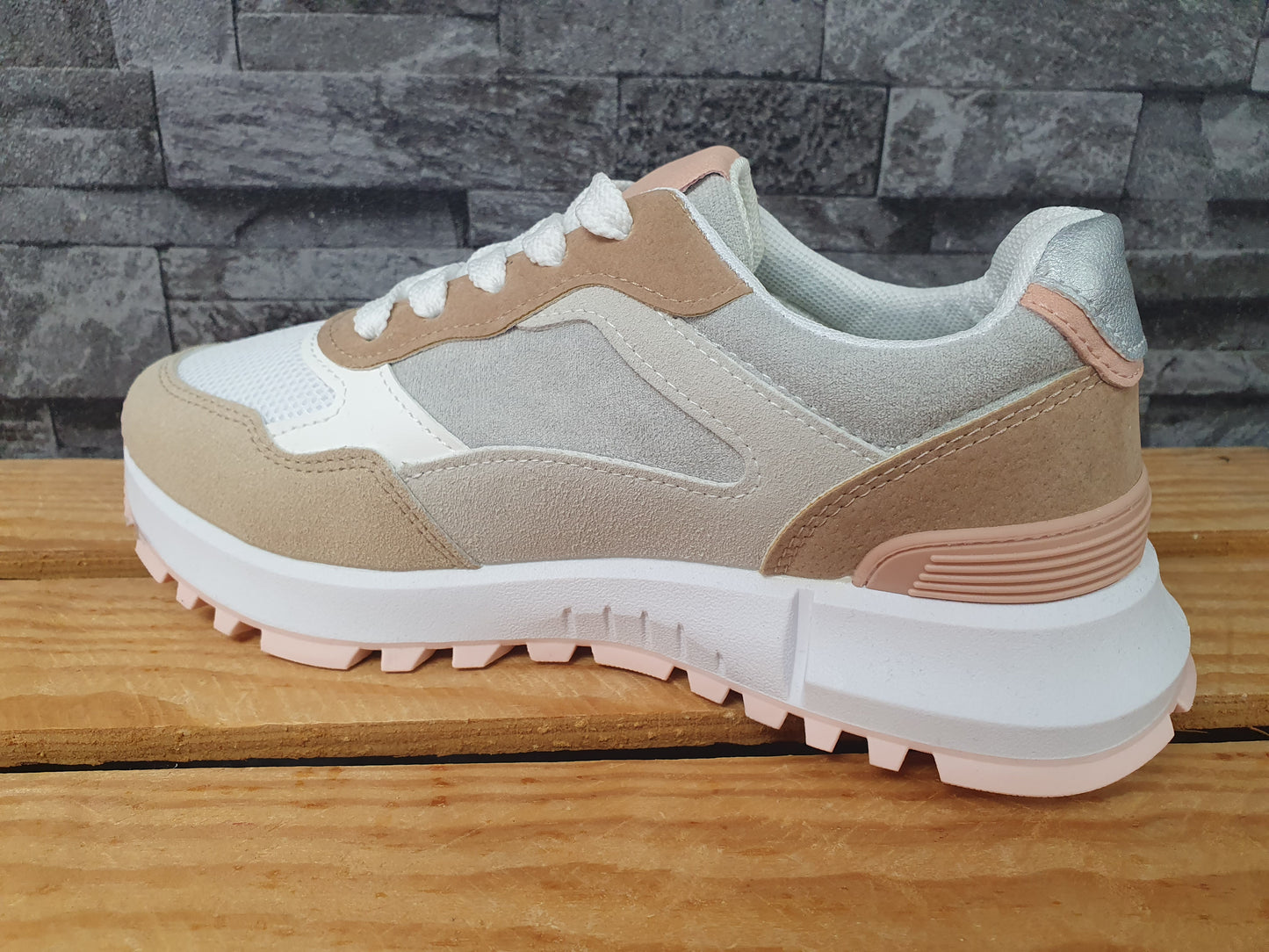 Damen Sneaker Schuhe Beige & Grau Schuhe