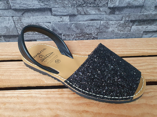 Avarca Damen Spanische Sandalen Leder Glitzer Riemchen