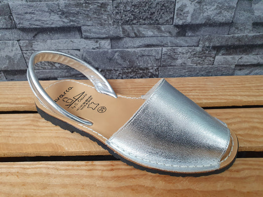 Avarca Damen Spanische Sandalen Leder Silber Gold