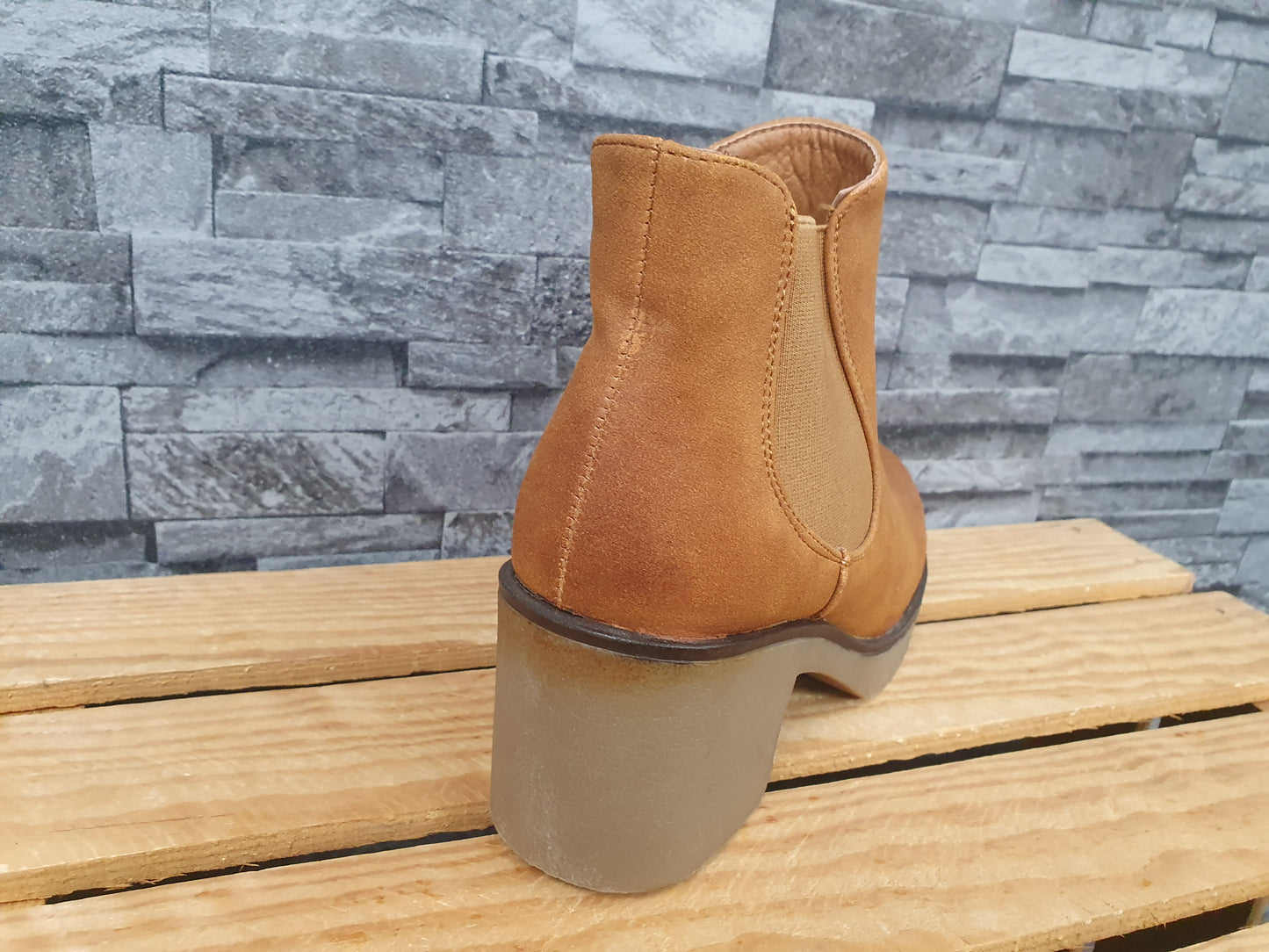 Damen Stifelette Camel Chelsea Boots Vintage