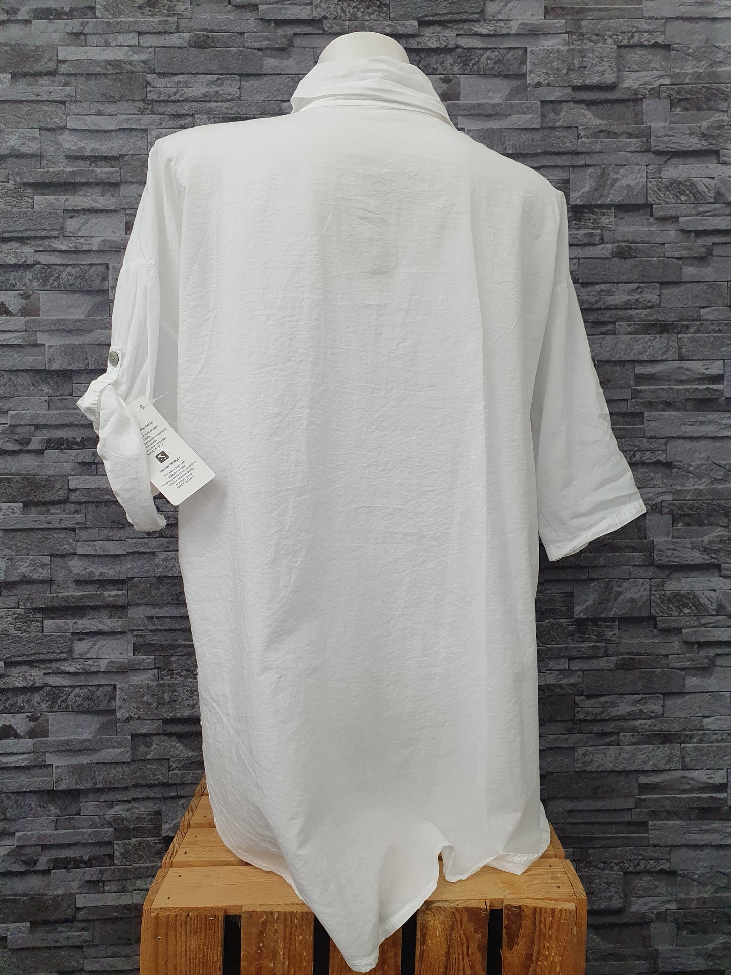 Made In Italy Bluse Weiß 3 D Blumen Einheitsgröße 3/4 Arm
