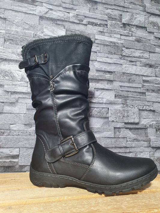 Damen Topway Stiefel Winter Schuhe Schwarz Gefütert
