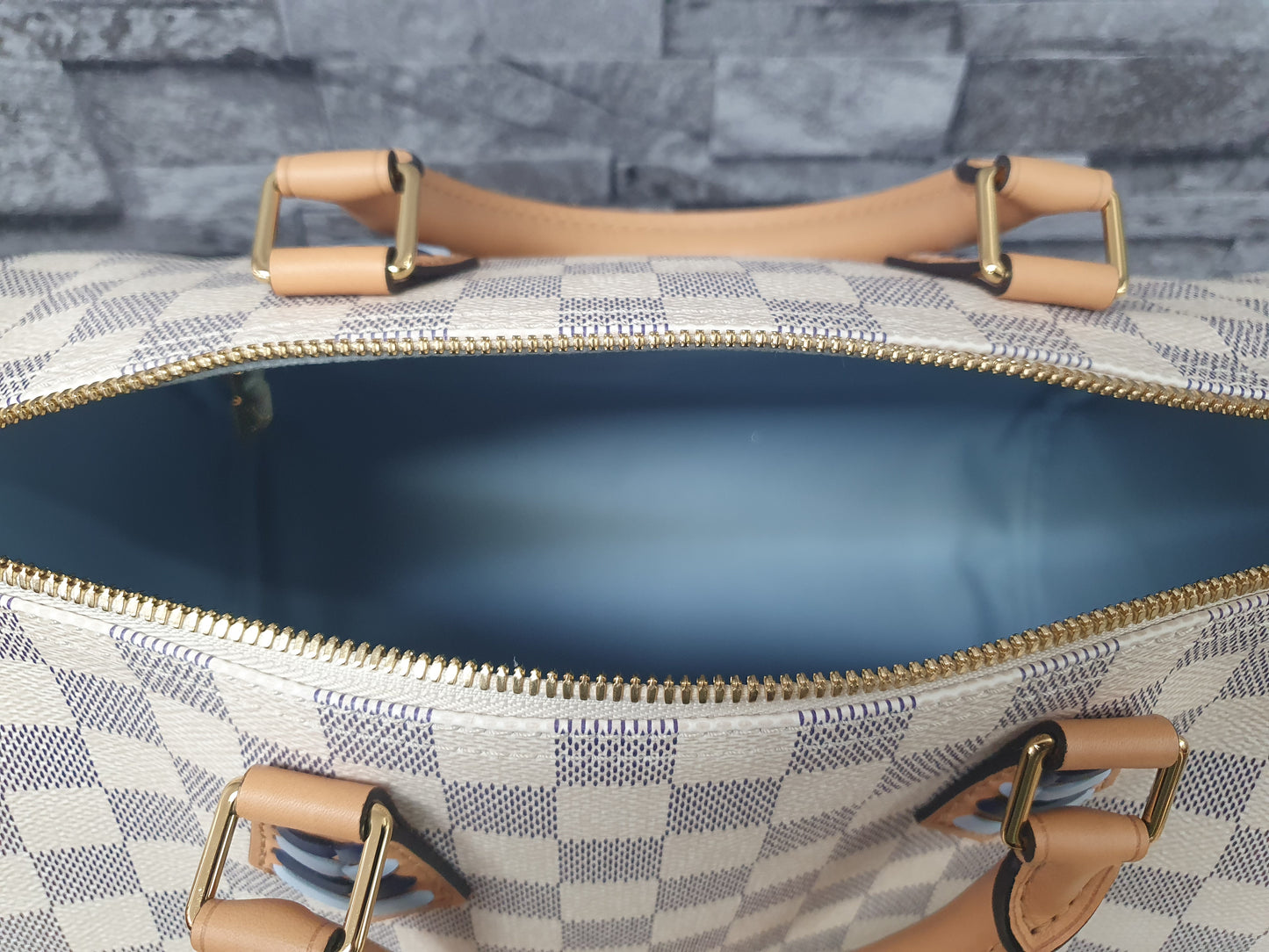Original Louis Vuitton Speedy Azur Canvas Schulterriemen Neuwertig