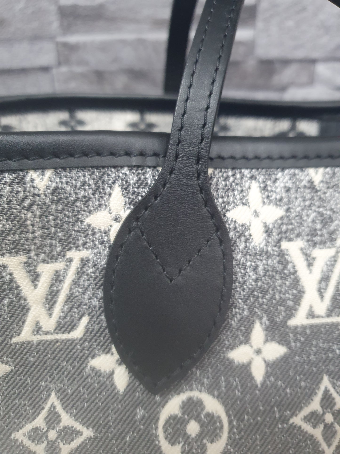 Orginal Louis Vuitton Neverfull MM Monogram Jequard Denim Grau Schwarz FullSet