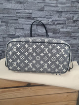 Orginal Louis Vuitton Neverfull MM Monogram Jequard Denim Grau Schwarz FullSet