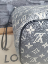 Orginal Louis Vuitton Neverfull MM Monogram Jequard Denim Grau Schwarz FullSet