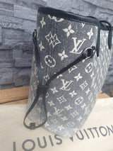 Orginal Louis Vuitton Neverfull MM Monogram Jequard Denim Grau Schwarz FullSet