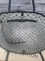 Orginal Louis Vuitton Neverfull MM Monogram Jequard Denim Grau Schwarz FullSet