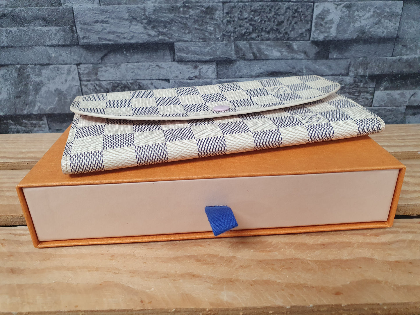 Original Louis Vuitton Emilie Geldbörse Damier  Wallet Azur Canvas Rosa
