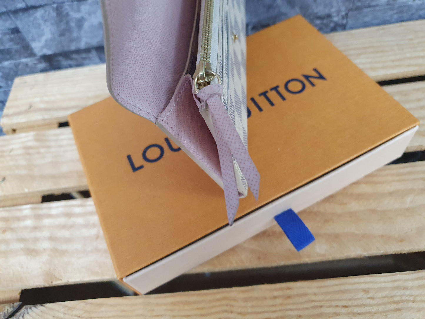 Original Louis Vuitton Emilie Geldbörse Damier  Wallet Azur Canvas Rosa
