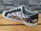 Damen Sneaker Schuhe Glitzer Pailletten  Silber