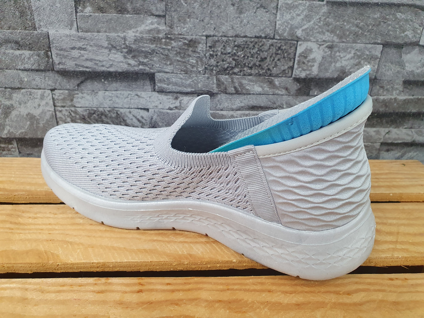 Damen Slip On Sneaker Schuhe Blau &  Grau Sommer