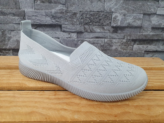 Damen Sneaker Schuhe Stoff Grau &  Schwarz