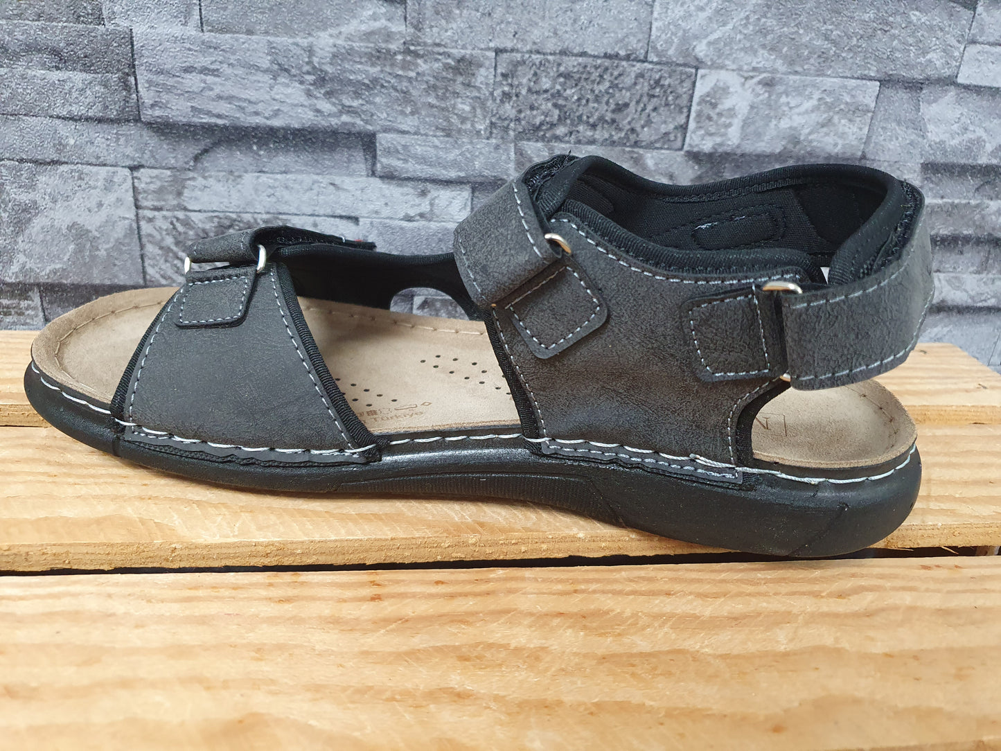 Herren Magnus Sandalen Grau PU Sohle Innensohle  Leder