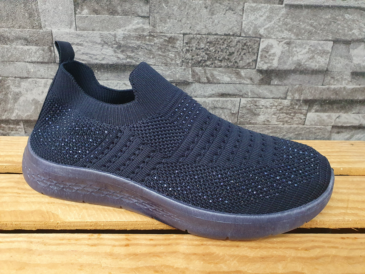 Damen Sneaker Schuhe Steinchen Glitzer Schwarz  & Blau