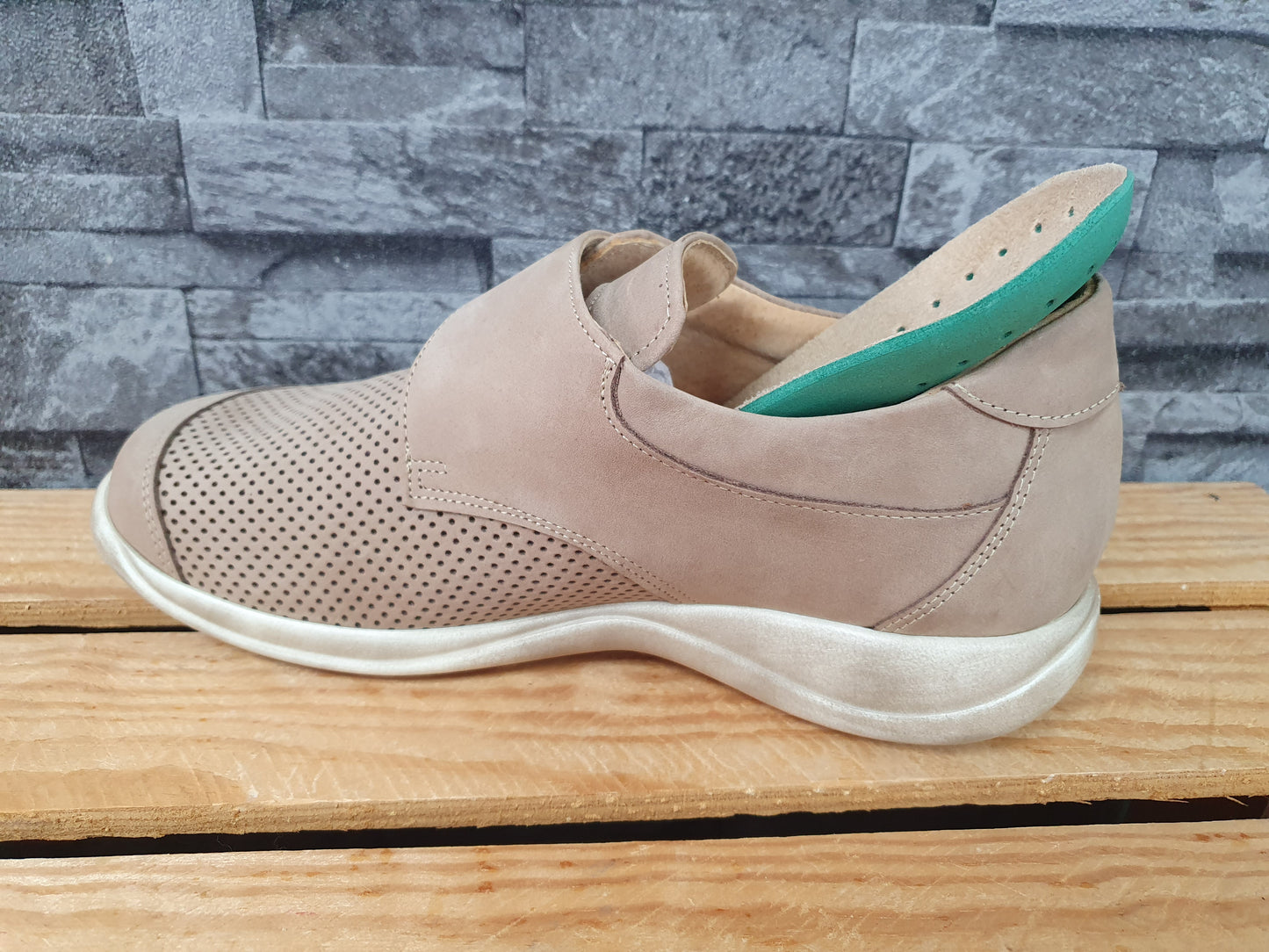 Damen Axel Comfort Hallux  Leder  Klett Gesundheitsschuhe Beige Weite H