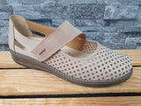 Damen Axel Comfort Leder Gesundheitsschuhe  Sandalen Klett Beige Weite H