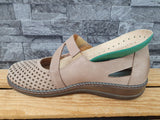 Damen Axel Comfort Leder Gesundheitsschuhe  Sandalen Klett Beige Weite H