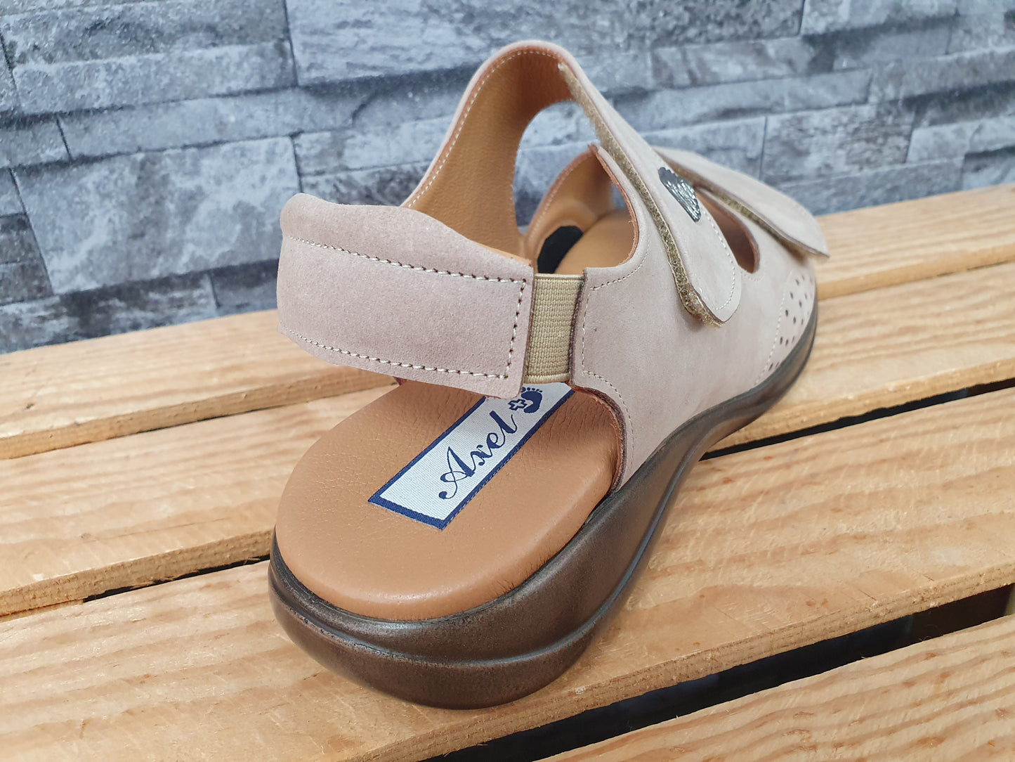 Damen Axel Comfort Hallux  Leder Gesundheitsschuhe Klett Beige