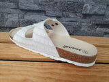 Damen Scandi Pantoletten Sandalette  Schuhe Weiß & Grau PU Sommer