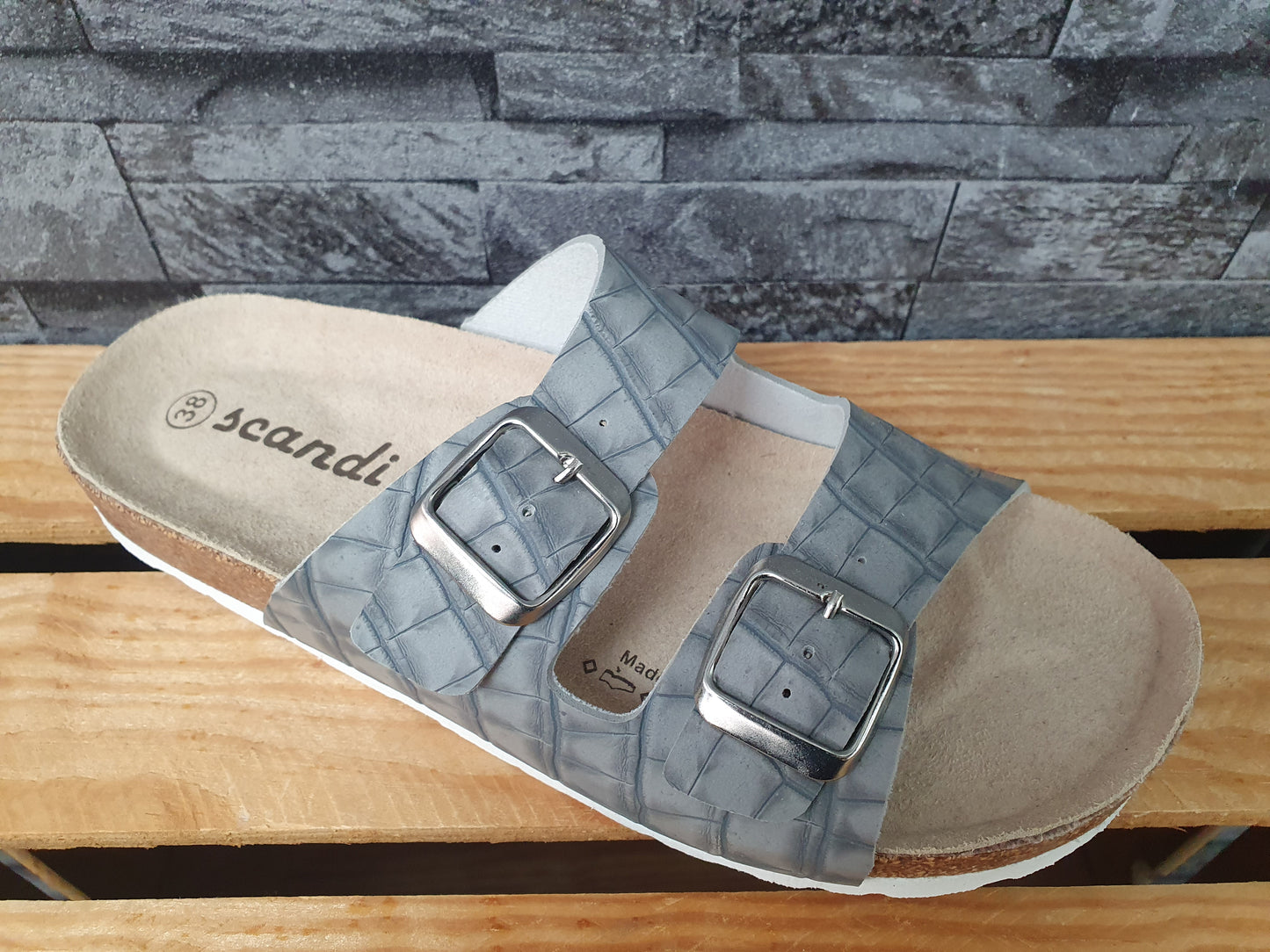 Damen Scandi Pantoletten Sandalette  Schuhe Weiß & Grau PU Sommer