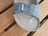 Damen Scandi Pantoletten Sandalette  Schuhe Weiß & Grau PU Sommer