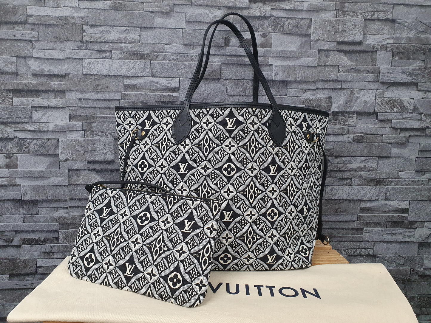 NEU! Original Louis Vuitton  Neverfull MM Since 1854 Gris Jaquard Schwarz