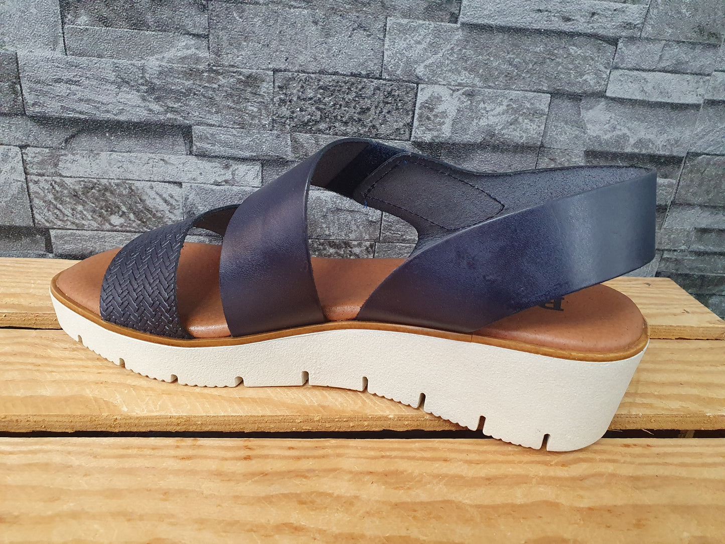 Blu Sandal Damen Spanische Sandalen Leder Blau 1x Klett Softfußbett