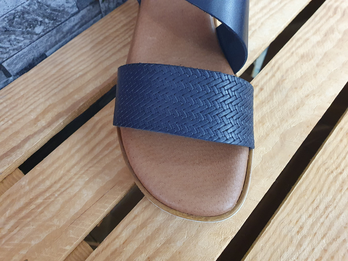 Blu Sandal Damen Spanische Sandalen Leder Blau 1x Klett Softfußbett