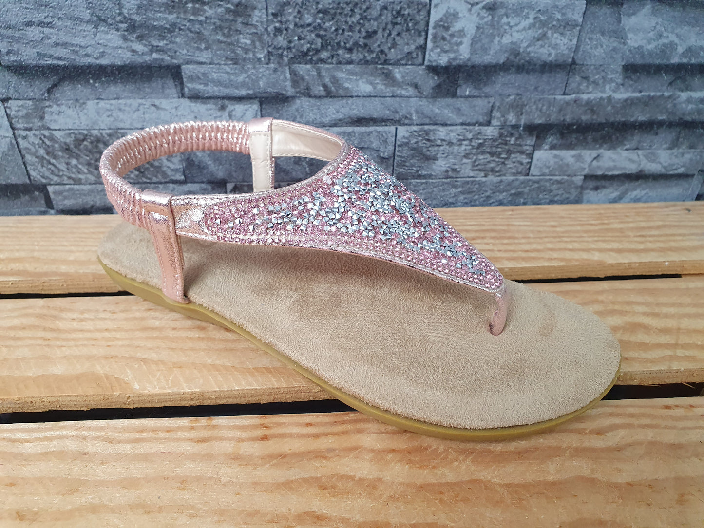 OOG Damen Zehentrenner Glitzer  Softfußbett Pink