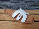 Damen Pantolette Sommer Weiß Flache Sandalen