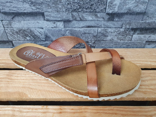 Abril Flowers Sandalen Spain    Zehentrenner Leder  Braun Pantolette
