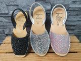 Avarca Damen Spanische Sandalen Leder Glitzer Riemchen
