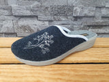 Scandi Damen Hausschuhe Textil Blumen Braun & Grau & Blau