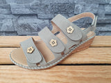 Scandi Damen Sandalen 3 x Klett Grau Blumen Sommer