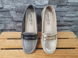 Damen  Comfort Ballerina  Schuhe Halbschuhe Glitzer Grau  &  Gold Lederinnensohle