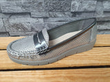 Damen  Comfort Ballerina  Schuhe Halbschuhe Glitzer Grau  &  Gold Lederinnensohle