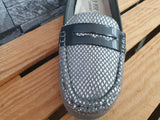 Damen  Comfort Ballerina  Schuhe Halbschuhe Glitzer Grau  &  Gold Lederinnensohle