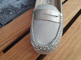 Damen  Comfort Ballerina  Schuhe Halbschuhe Glitzer Grau  &  Gold Lederinnensohle