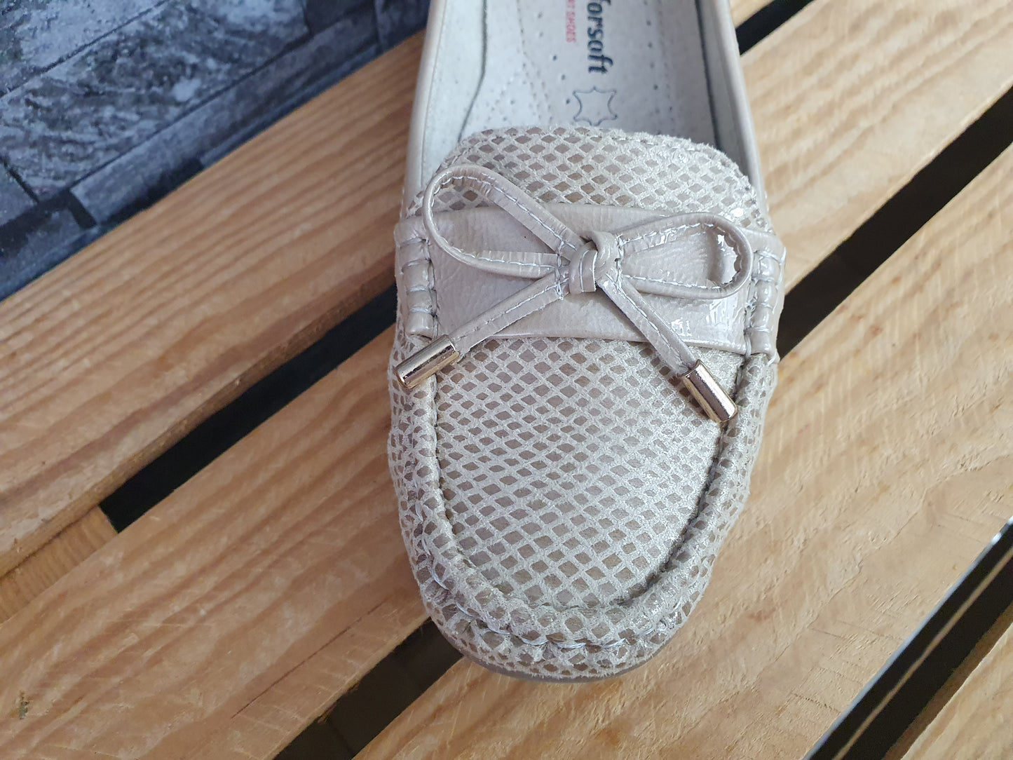 Damen Comfort Ballerina  Beige Snake