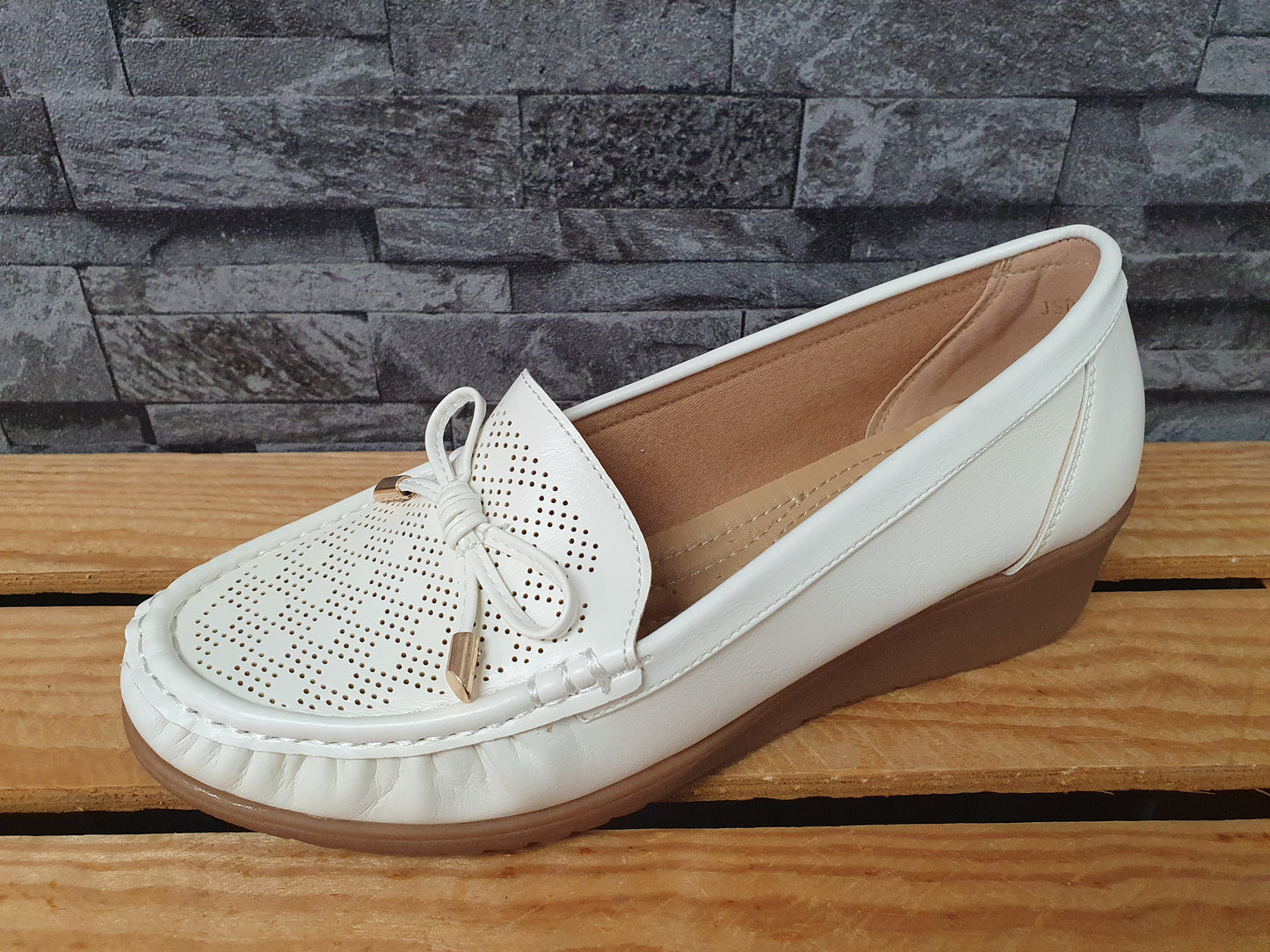 Damen Ballerina  Schuhe Sommer Halbschuhe Kailabsatz Weiß