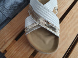 Damen Pantolette  Plateau Beige Gold Pailletten Sommer Stylisch
