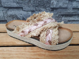 Damen Pantolette Sandalette Plateau Pink Beige