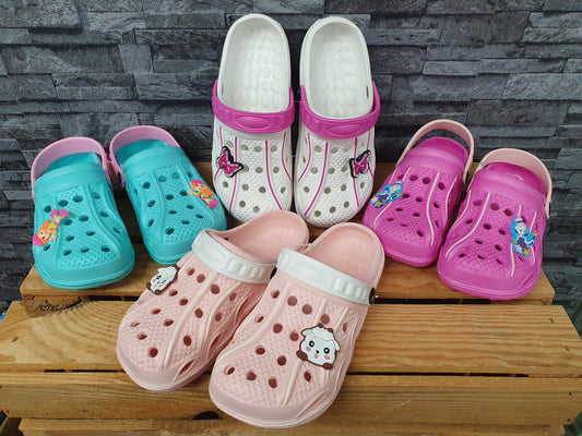 Kinder Clogs Schuhe Badeschuhe Türkis & Weiß &  Fuchsia & Peach