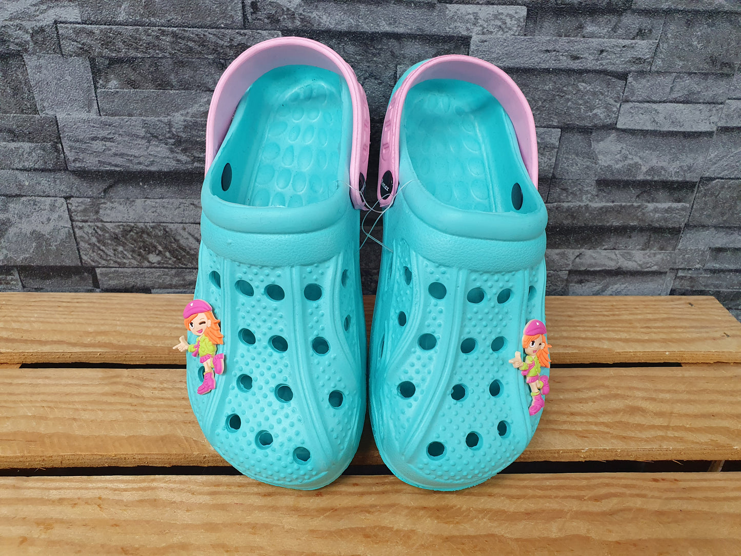 Kinder Clogs Schuhe Badeschuhe Türkis & Weiß &  Fuchsia & Peach