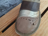 Nowo Damen Hausschuhe, Pantoffeln – Leder-Slipper in Braun & Grau & Blau