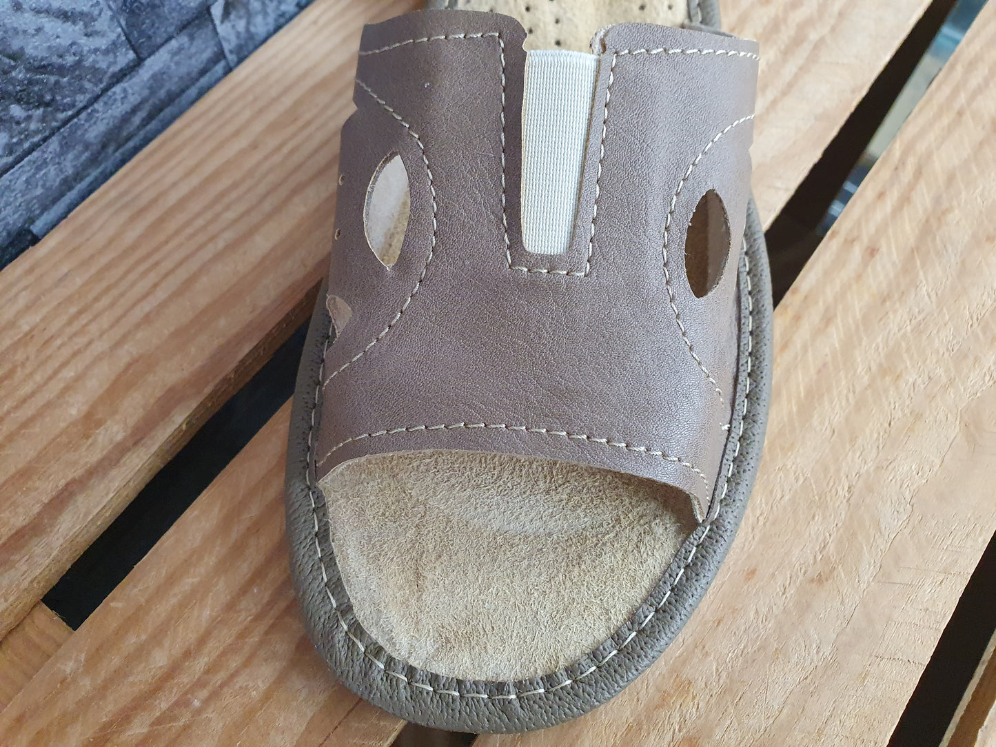 Nowo Damen  Pantoletten Hausschuhe  Leder Slipper Sandale