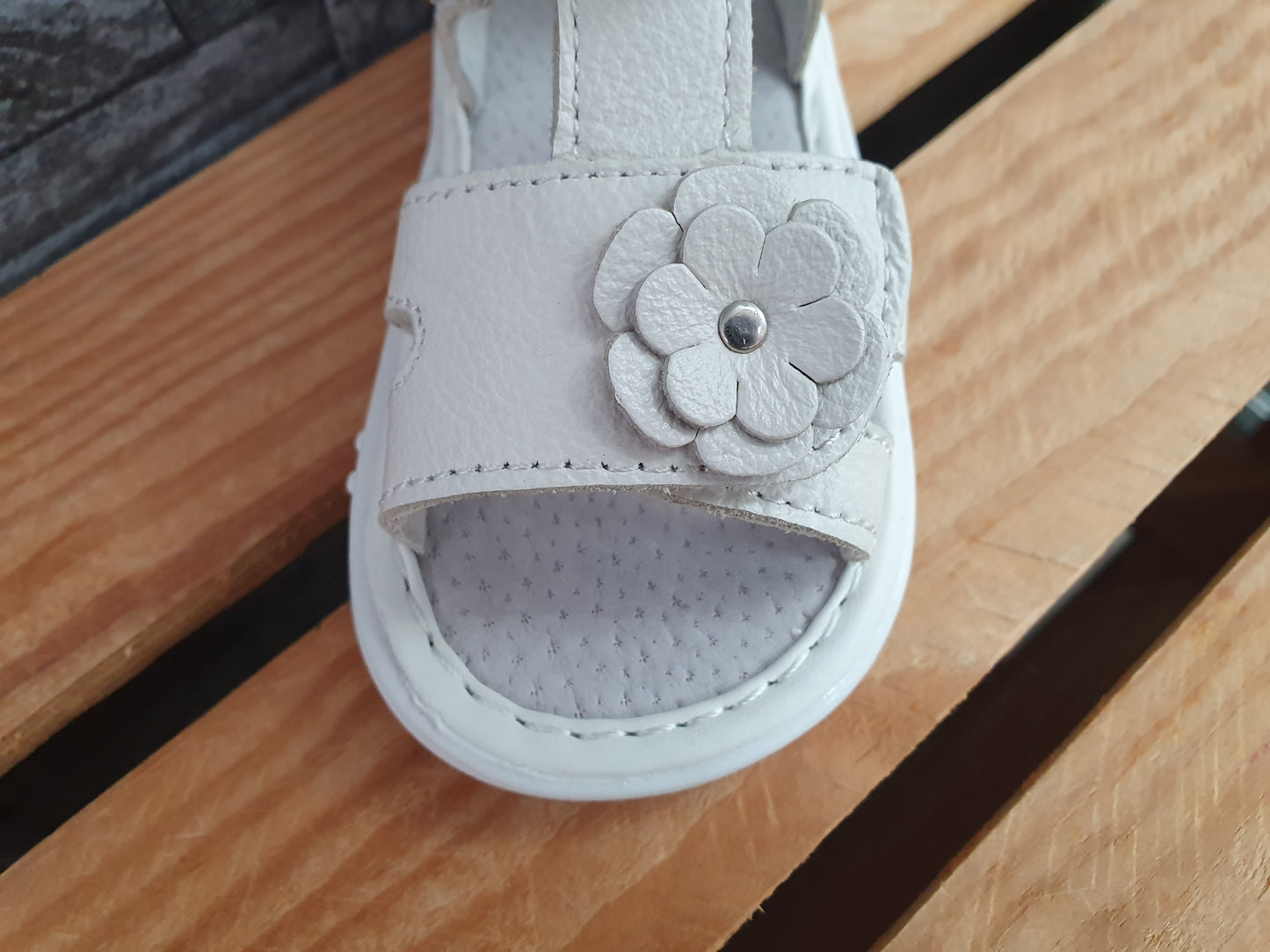 Happy Be Sandalen Leder Weiß Blume 2x Klett
